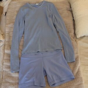 Aritzia Light Blue Long Sleeve Top Lavender-Blue  Shorts Size small for both